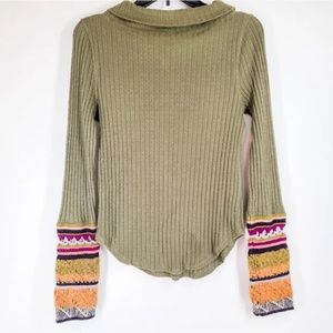 Free People Boho Knit Cuff Ribbed Sweater Olive Small